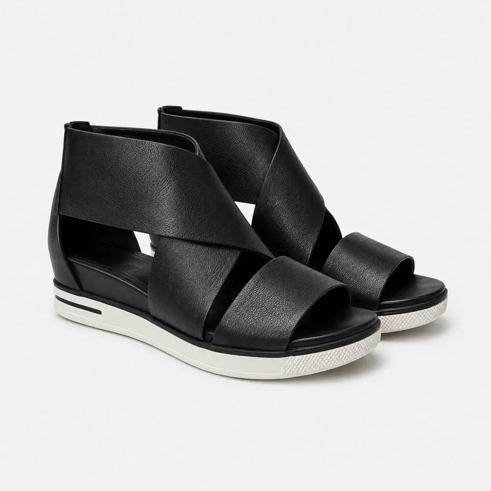 Eileen Fisher Womens Sport Sandal Sz 7 Black Tumbled Leather - Picture 7 of 14